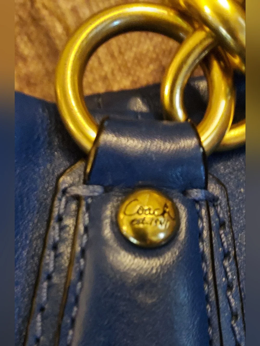 Coach Blue Leather Shoulder Bag with Gold Hardware - Picture 6 of 11